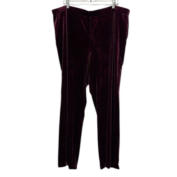 Susan Graver Pull on Pants Woman's Size 1X Velvet Ankle Slit Wine Holiday - Picture 2 of 9
